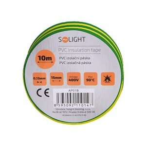 SOLIGHT Elektrikářská páska PVC izolační 15 mm x 10 m, žlutozelená