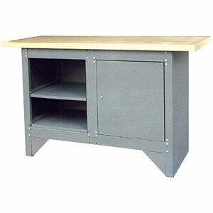 Genborx Kovový pracovní stůl s 2 odkládacími prostory a uzamykatelnou skříňkou šedý
