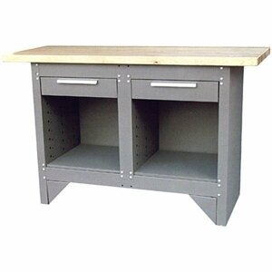 Genborx Kovový pracovní stůl s 2 zásuvkami a 2 spodními odkládacími prostory  šedý